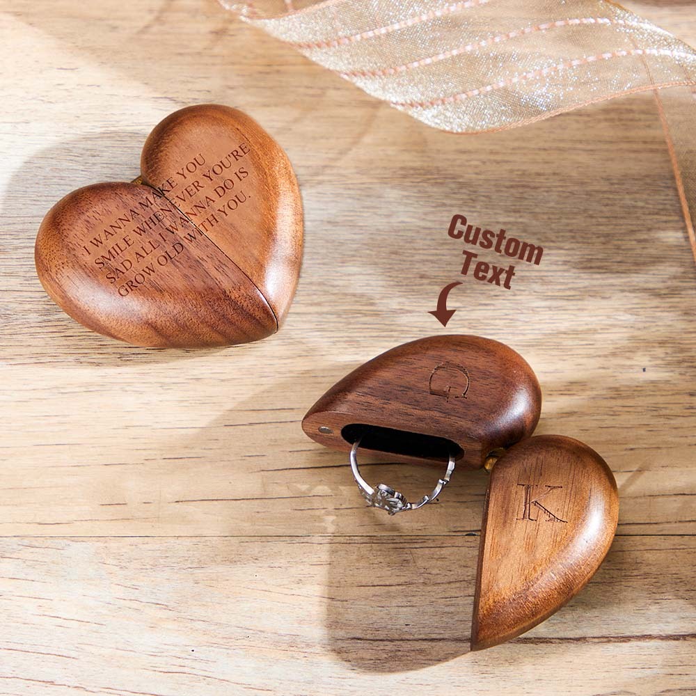 Caja De Anillo Con Tapa De Corazón Grabada Secreta Caja De Anillo De Joyería Única Personalizada - TuNombrecollar