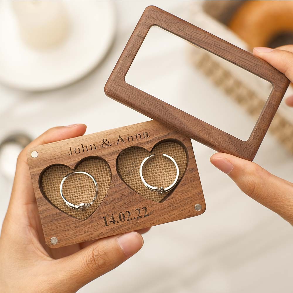Caja De Anillo De Amor Grabada Caja De Embalaje De Joyería Visible Personalizada Para Parejas - TuNombrecollar