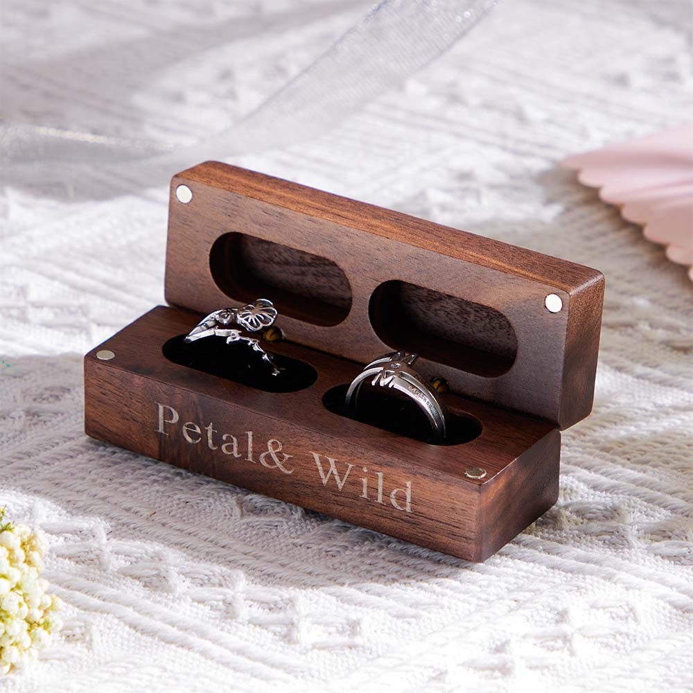 Caja De Anillo De Compromiso Grabada Caja De Anillos Dobles De Propuesta De Madera - TuNombrecollar