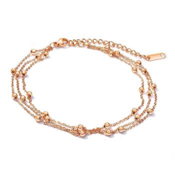 Tobillera multicapa de cuentas de oro rosa