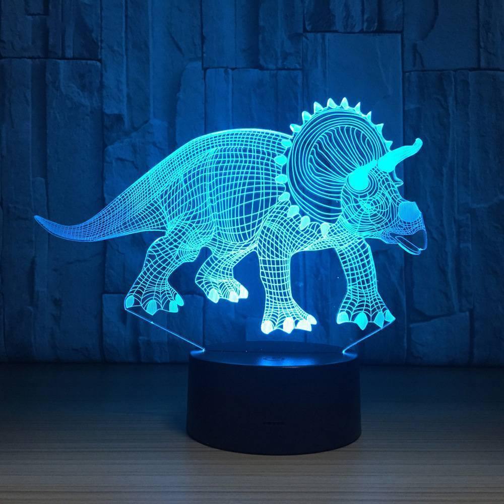 Dinosaurio 3D Luz Nocturna Colorida Toque Siete Colores Cambio