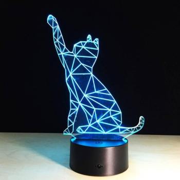 Lindo Gato 3D Luz Nocturna Colorida Toque Siete Colores