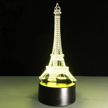 Torre Eiffel Luz Nocturna 3D Colorida Toque Siete Colores