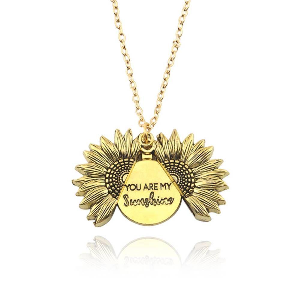 Collar Girasol, Doble Capa Lettering Vintage Gold - You Are My Sunshine