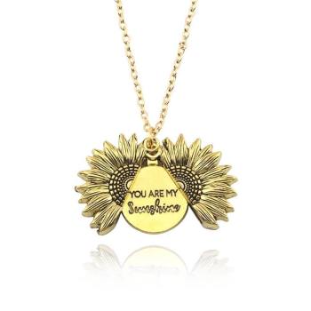 Collar Girasol, Doble Capa Lettering Vintage Gold - You Are My Sunshine