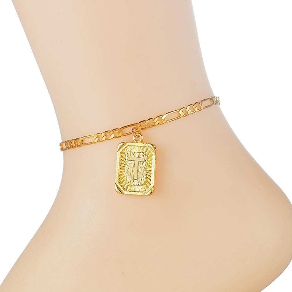 T Colgante de letra mayúscula con cadena de pie de tobillera (de la A a la Z)