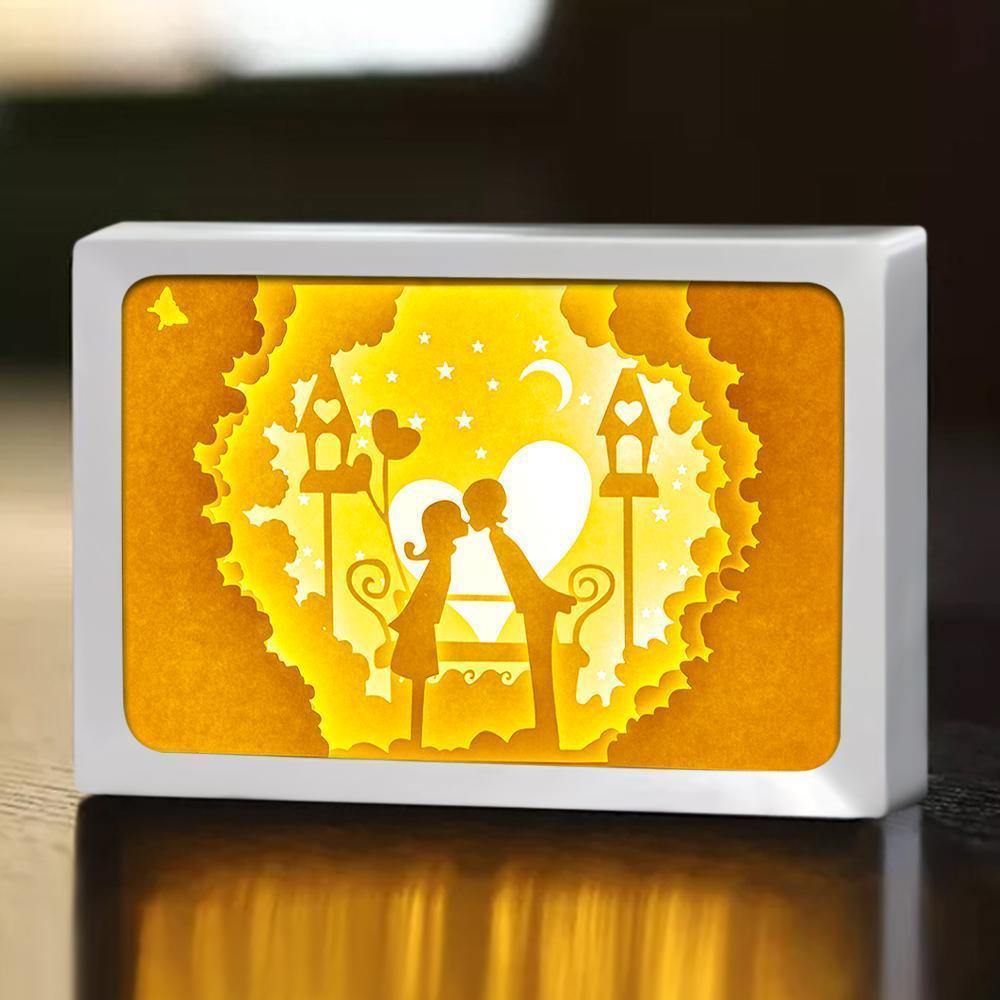 Caja De Regalos 3D Con Luz Cortada En Papel Vertical