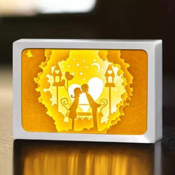 Caja De Regalos 3D Con Luz Cortada En Papel Vertical