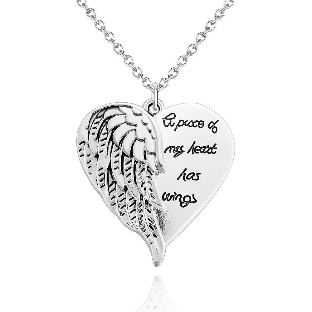 Fashion Necklace Angel Wings Wings Text Design Heart Pendant Gift