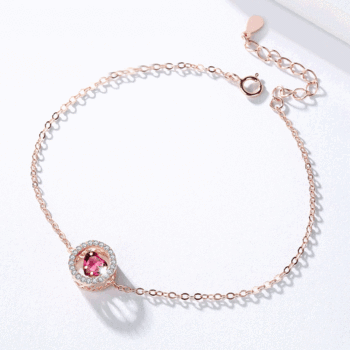 Pulsera De Piedra Bailarina De Corazones Plata Chapada En Oro Rosa