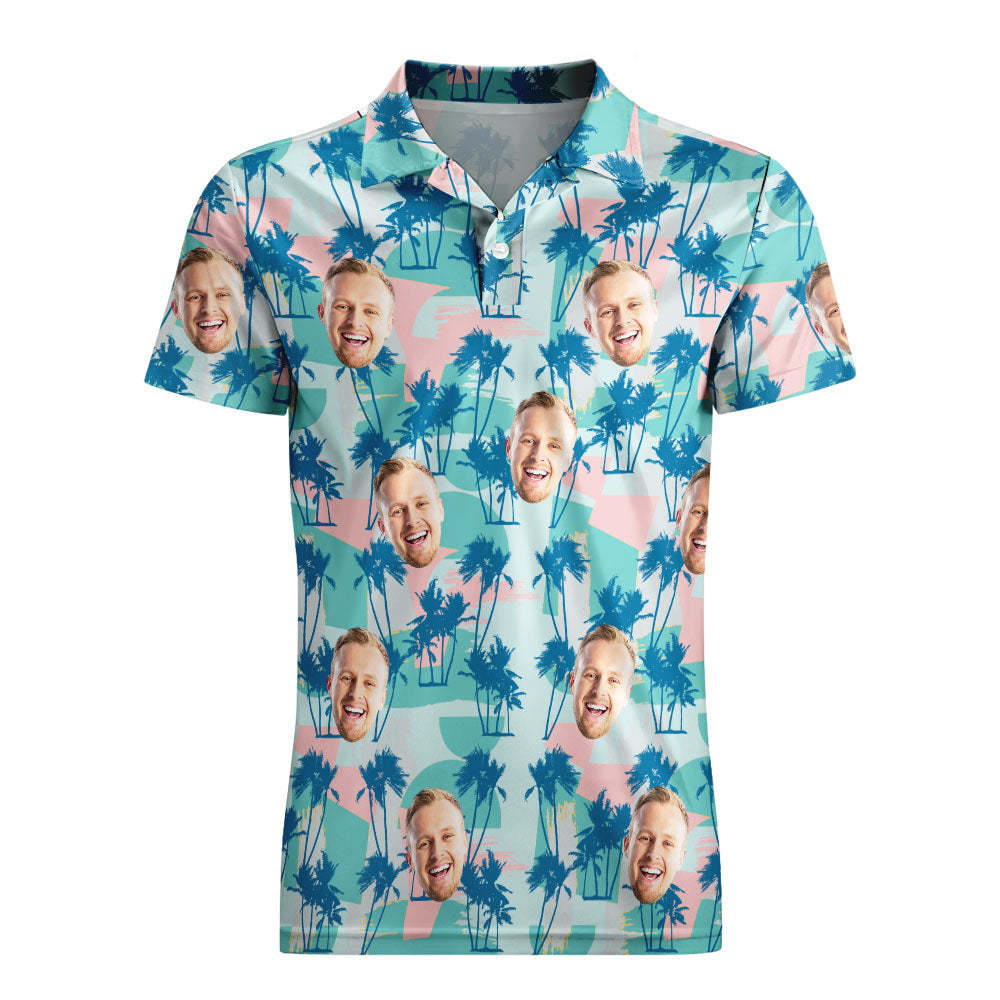 Polo De Encargo Del Verano Del Golf Del Polo De La Cara De Los Hombres Palmera Azul - TuNombrecollar
