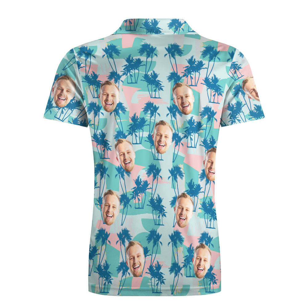Polo De Encargo Del Verano Del Golf Del Polo De La Cara De Los Hombres Palmera Azul - TuNombrecollar