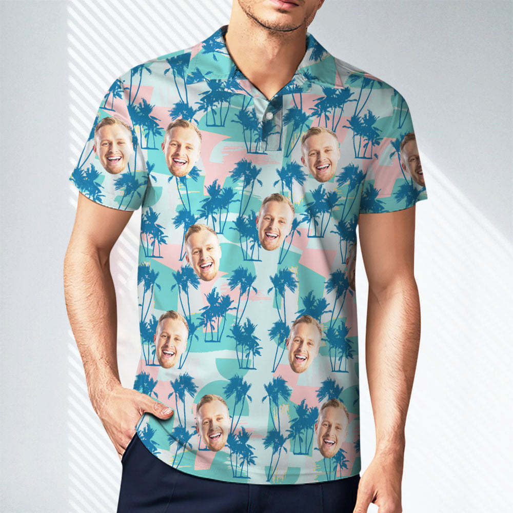 Polo De Encargo Del Verano Del Golf Del Polo De La Cara De Los Hombres Palmera Azul - TuNombrecollar