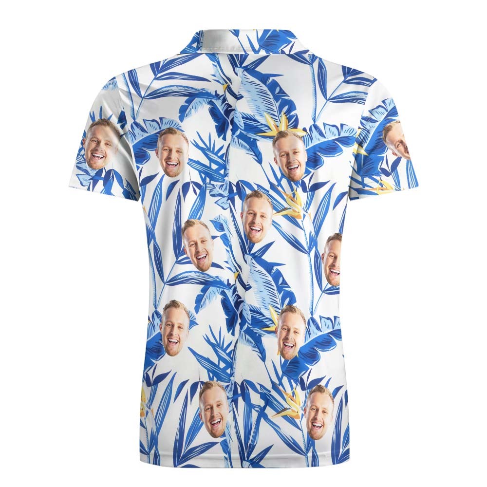 Polo Personalizado Con Cara De Hombre, Polo De Golf Aloha, Regalo De Hojas Azules Para Él - TuNombrecollar