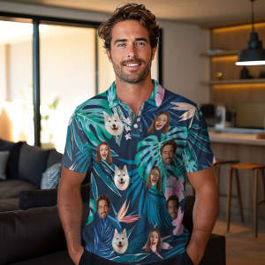 Polos Personalizados Personalizados Polo Con Cara De Hombre Personalizado Polos De Golf Para Él Hojas Y Flores Verdes - TuNombrecollar