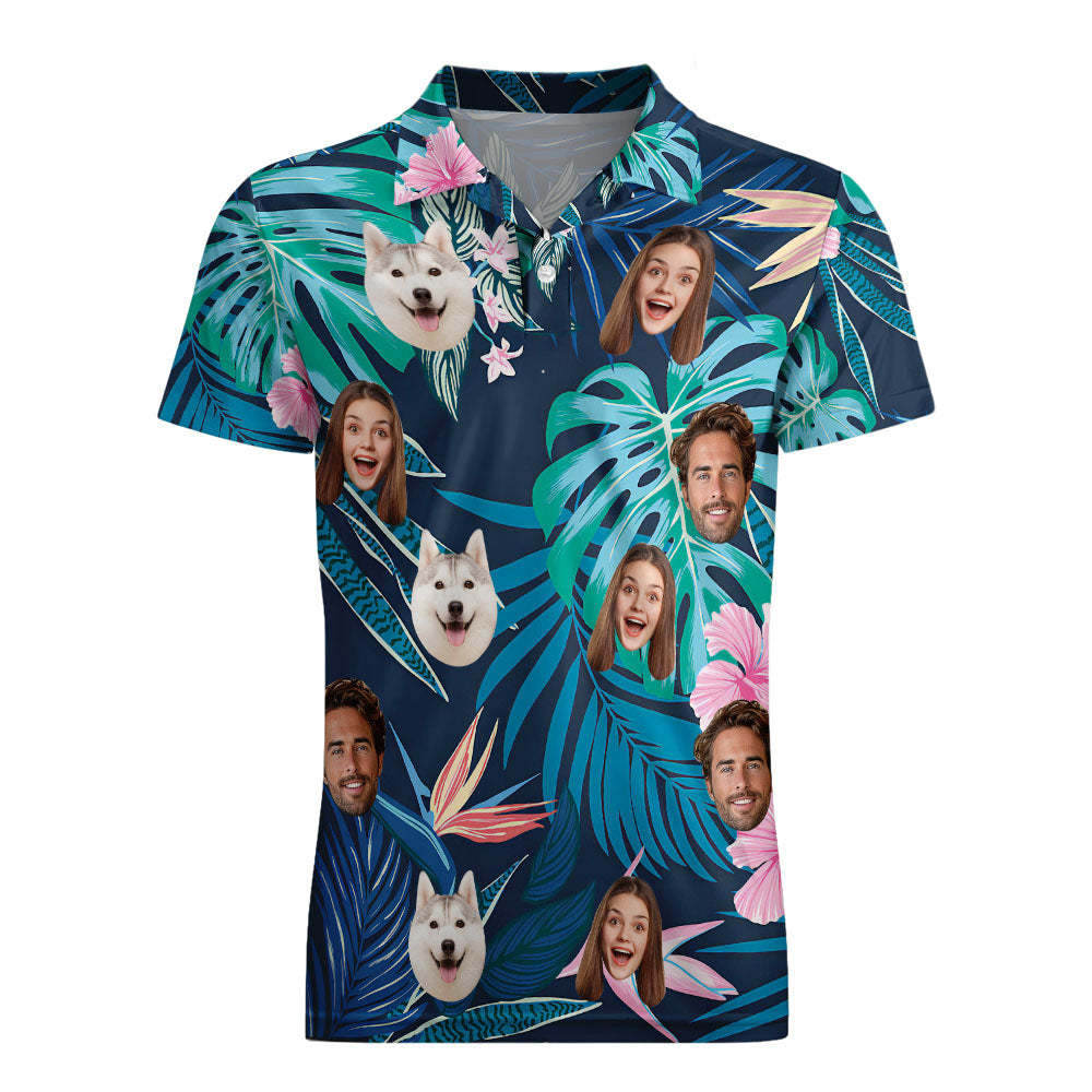 Polos Personalizados Personalizados Polo Con Cara De Hombre Personalizado Polos De Golf Para Él Hojas Y Flores Verdes - TuNombrecollar