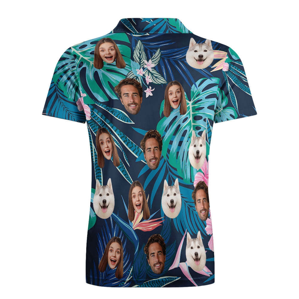 Polos Personalizados Personalizados Polo Con Cara De Hombre Personalizado Polos De Golf Para Él Hojas Y Flores Verdes - TuNombrecollar