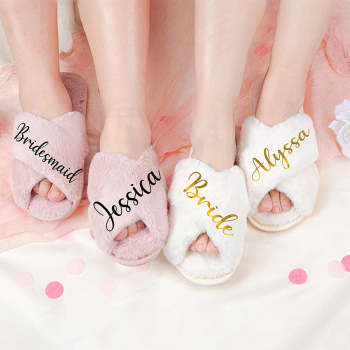 Zapatillas Esponjosas Personalizadas Zapatillas Cruzadas Esponjosas Zapatillas De Novia Regalo De Dama De Honor - TuNombrecollar