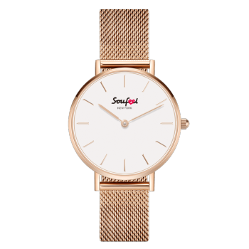 Reloj De Pulsera Clásico De Aleación De Oro Rosa Soufeel Para Mujer De 32 Mm