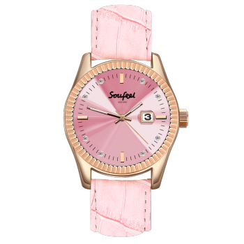 Reloj De Mujer Con Cristales Swarovski Correa De Cuero Rosa 38.5 Mm