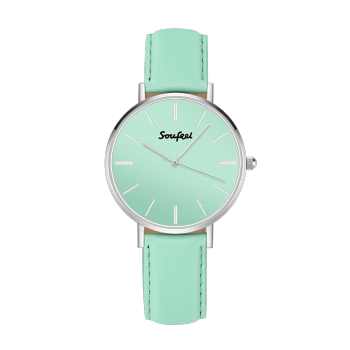 Reloj Clásico Para Mujer Con Correa De Cuero Verde Claro De 36 Mm