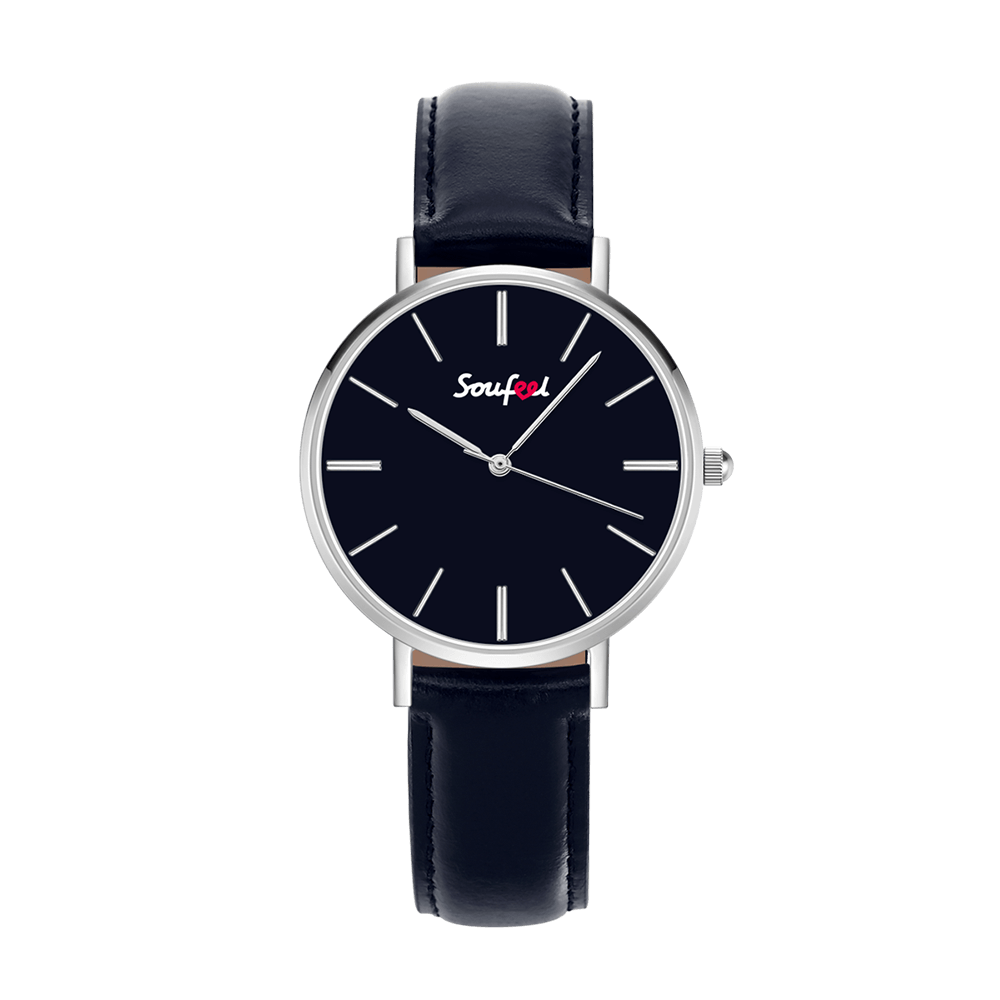 Reloj Clásico Para Mujer Con Correa De Cuero Azul Oscuro De 36 Mm