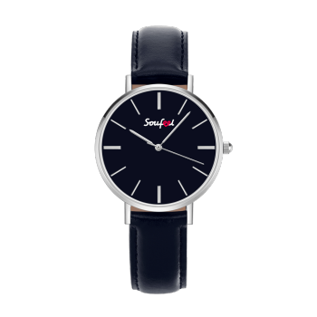 Reloj Clásico Para Mujer Con Correa De Cuero Azul Oscuro De 36 Mm