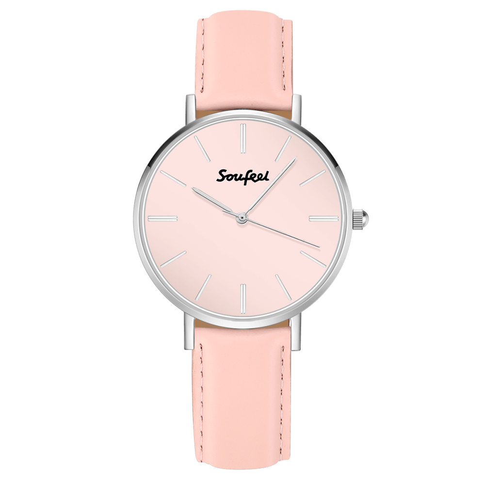 Reloj Clásico Para Mujer Con Correa De Cuero Rosa 40 Mm