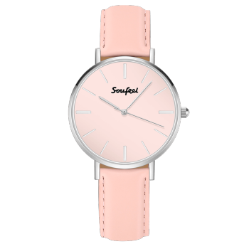 Reloj Clásico Para Mujer Con Correa De Cuero Rosa 40 Mm