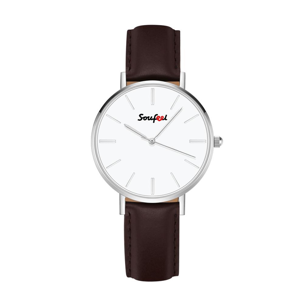 Soufeel Reloj Clásico Unisex Correa De Cuero Marrón 40Mm