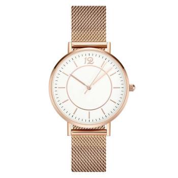 Reloj De Pulsera De Malla En Acero Inoxidable Con Correa De Oro Rosa Y Esfera Blanca - Hombre
