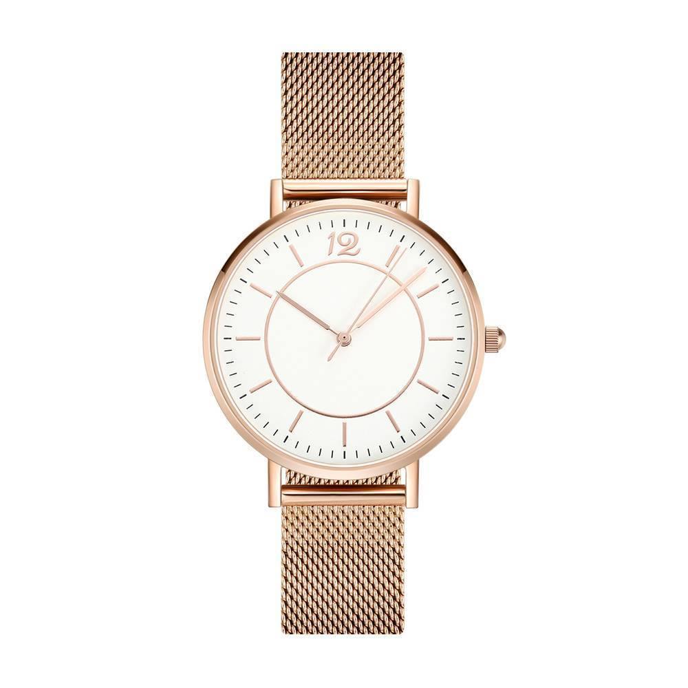 Reloj De Pulsera De Malla En Acero Inoxidable Con Correa De Oro Rosa Y Esfera Blanca - Mujer