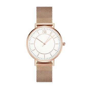 Reloj De Pulsera De Malla En Acero Inoxidable Con Correa De Oro Rosa Y Esfera Blanca - Mujer