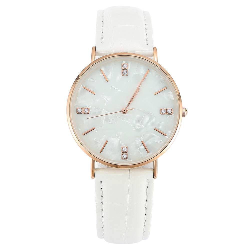 Reloj Con Esfera De Mármol De Moda Correa De Cuero Blanco - Hombres