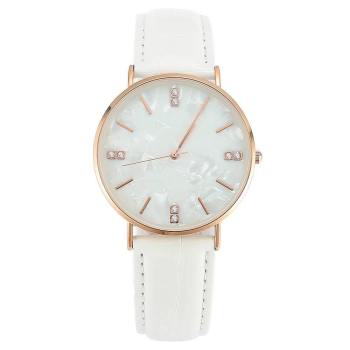 Reloj Con Esfera De Mármol De Moda Correa De Cuero Blanco - Hombres