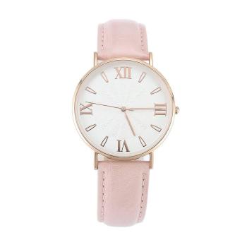 Reloj De Esfera Blanca Con Correa De Cuero Rosa De Cuarzo De Moda - Mujer