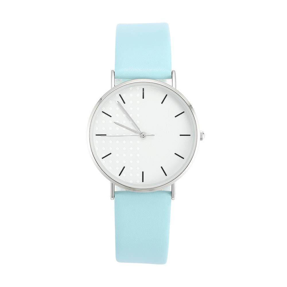 Reloj De Esfera Blanca Correa De Cuero Azul De Cuarzo De Moda - Mujer