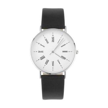 Reloj Con Esfera Blanca Reloj De Negocios Con Correa De Cuero Negro De Cuarzo De Moda - Mujer