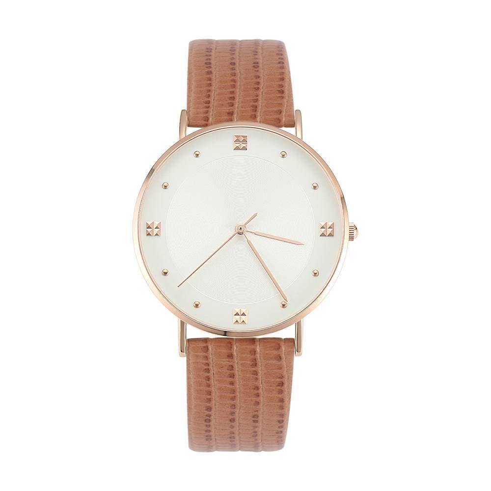 Reloj De Esfera Casual Moda Cuarzo Correa De Cuero Marrón - Mujer