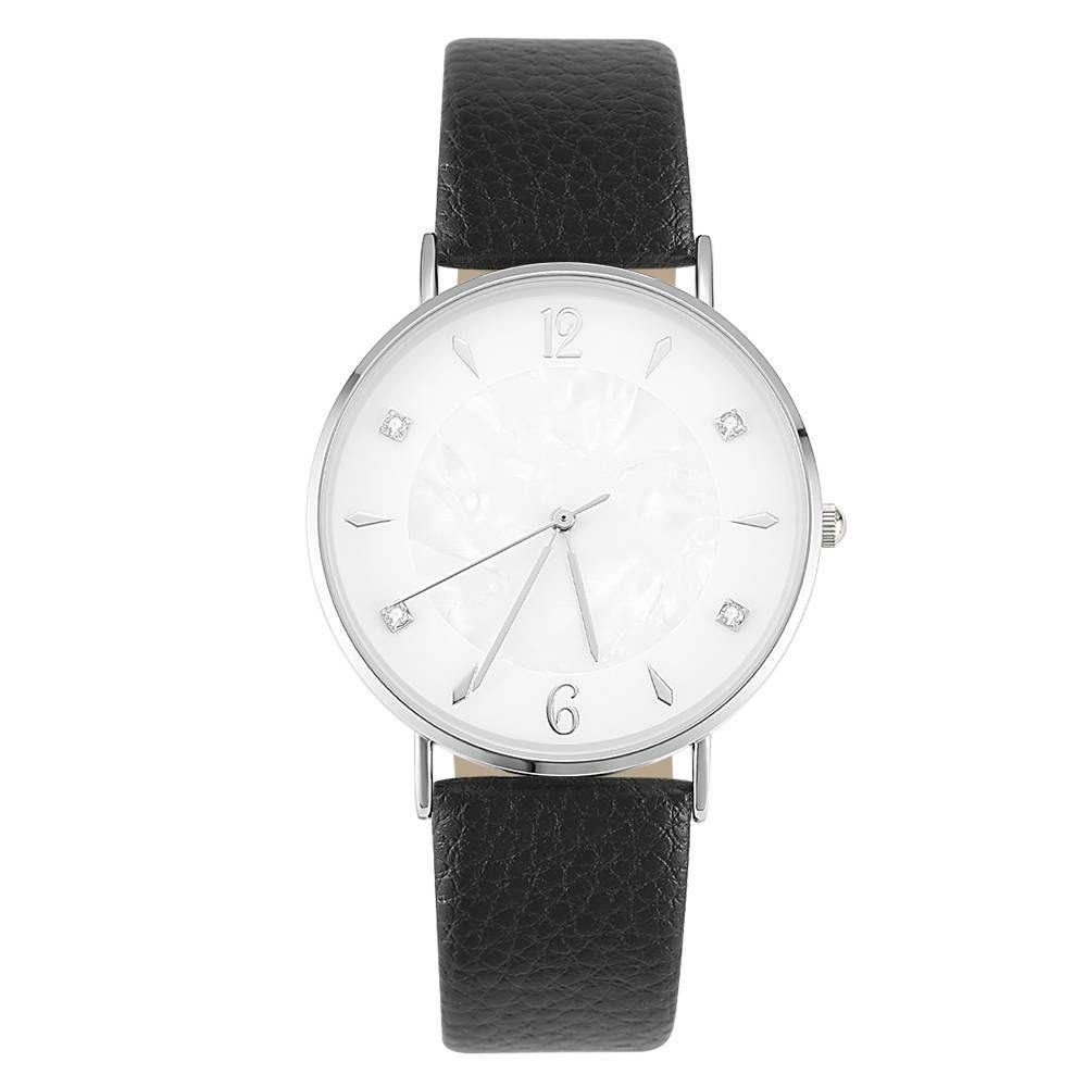 Reloj Con Esfera De Mármol Correa De Cuero Negro - Hombres