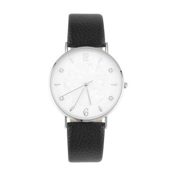 Reloj Con Esfera De Mármol Correa De Cuero Negro - Mujer