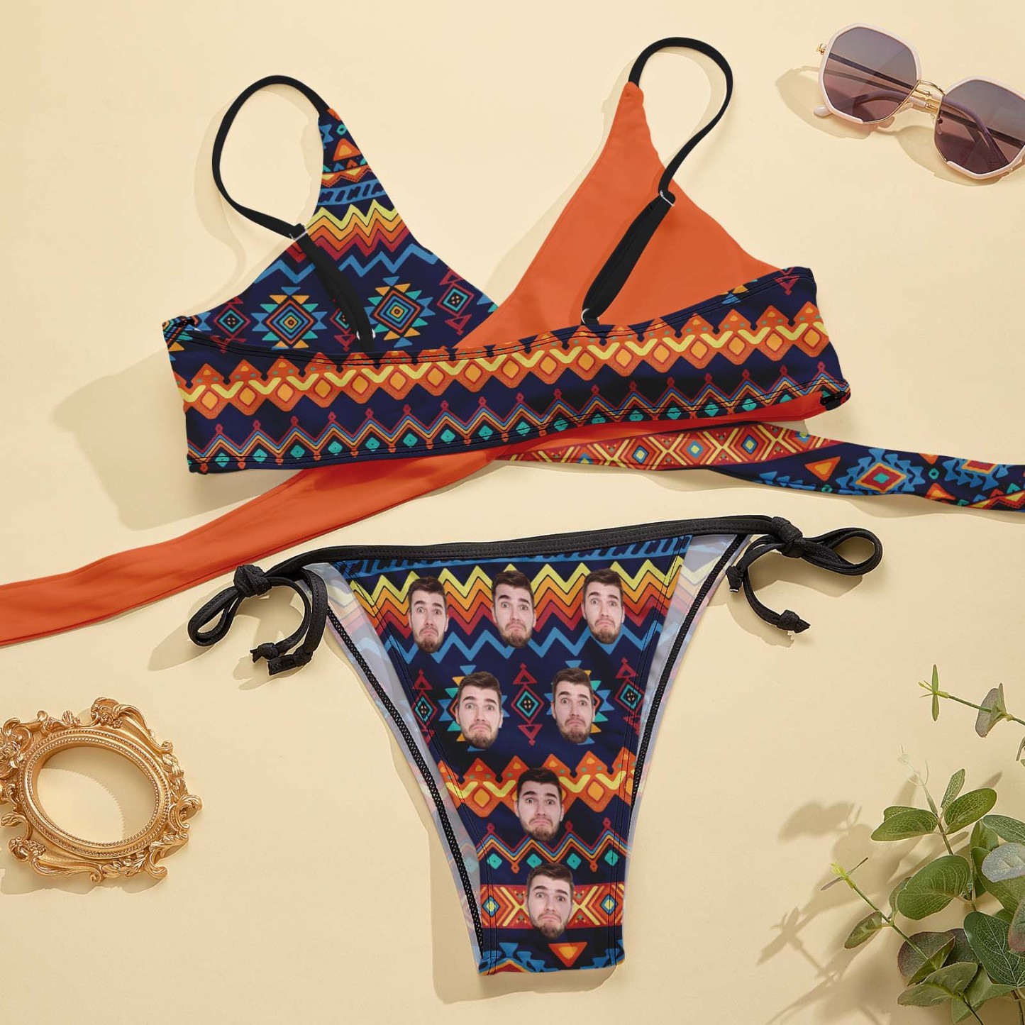 El Traje De Baño De Encargo De La Cara Personalizó El Sistema Del Bikini De La Correa Cruzada De Las Mujeres Para Las Vacaciones De Playa De Verano - TuNombrecollar