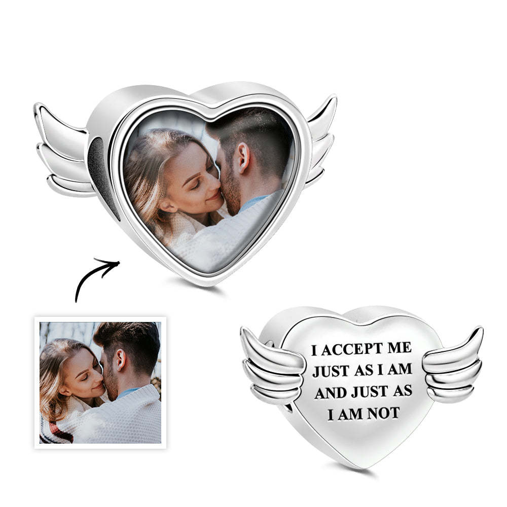 Foto Personalizada Charm Ángel Con Alas Abiertas Corazón - TuNombrecollar