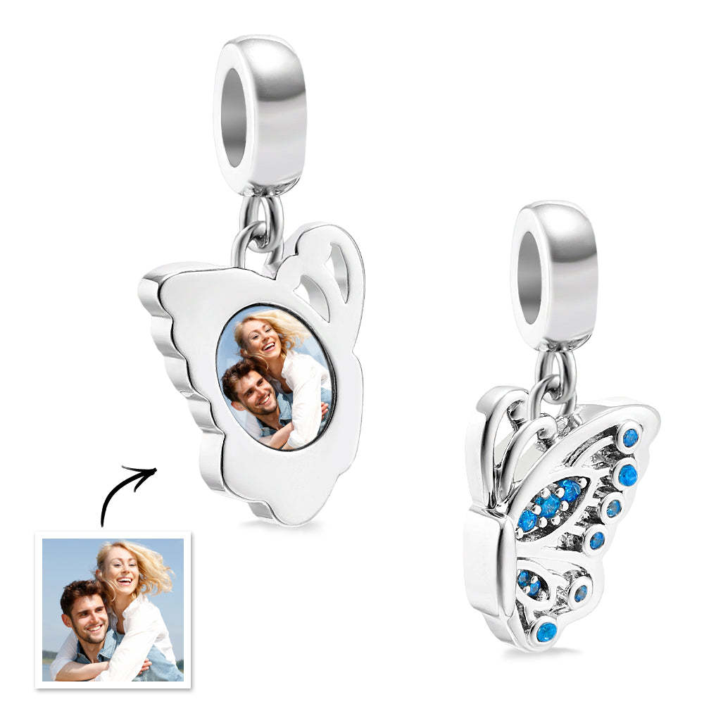 Foto Personalizada Con Dije De Alas De Mariposa Y Diamante Azul - TuNombrecollar