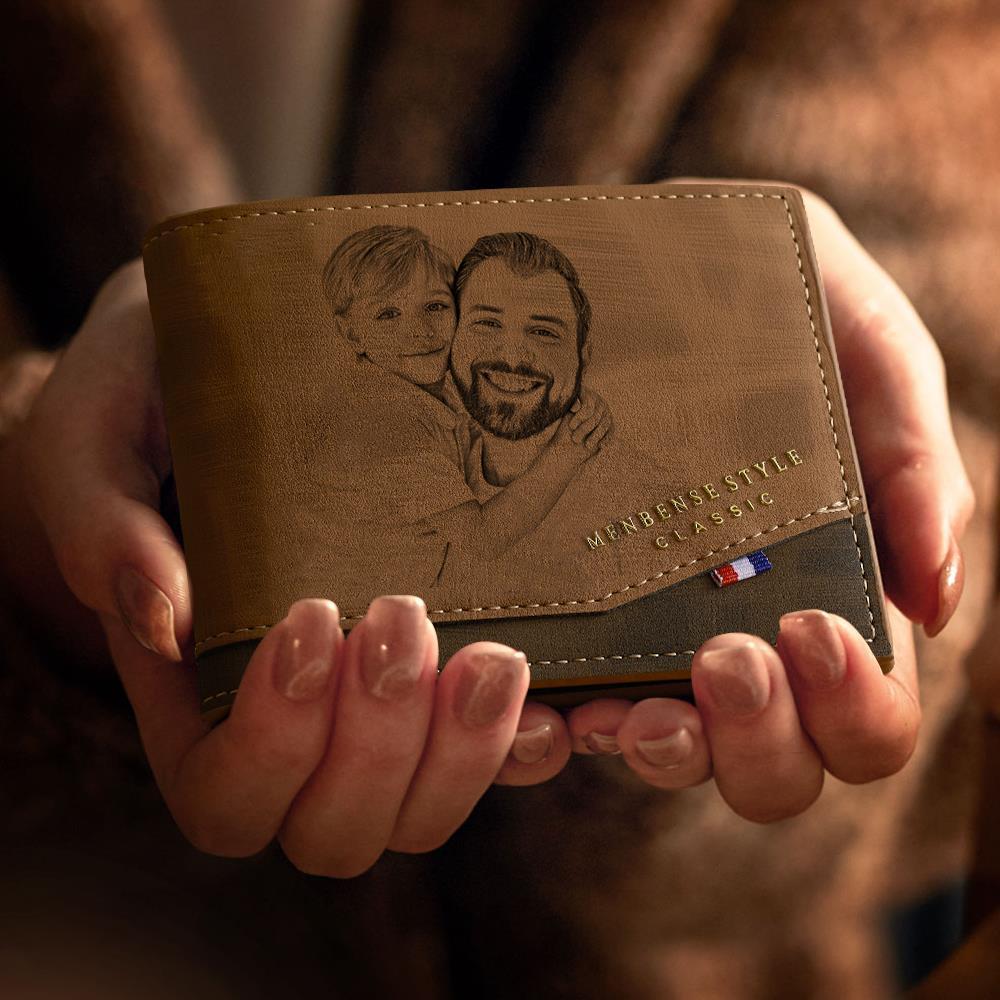 Cartera De Cuero De Estilo Clásico Con Foto Grabada Personalizada Para