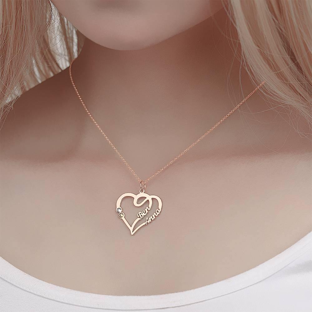Name Necklace, Two Names Custom Birthstones Rose Gold Plated - Silver - yournamencklaceuk