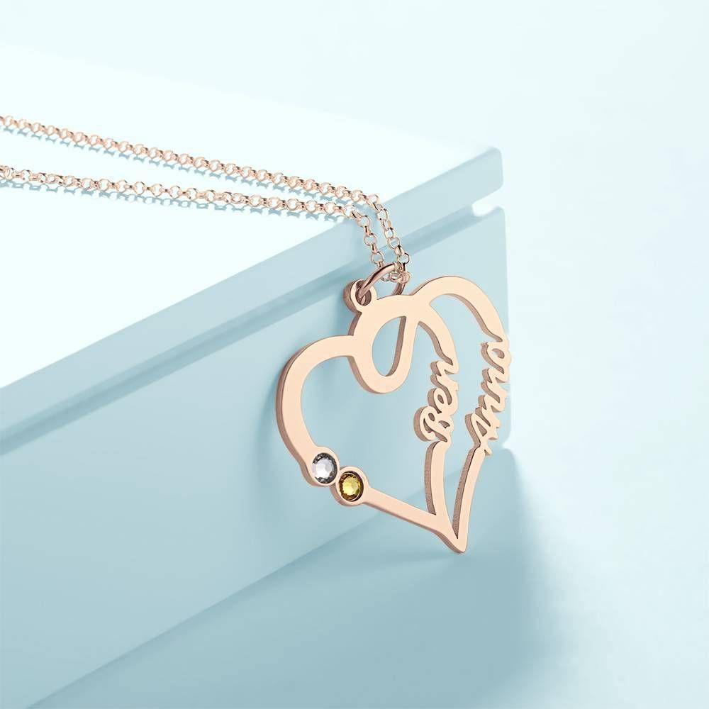 Name Necklace, Two Names Custom Birthstones Rose Gold Plated - Silver - yournamencklaceuk