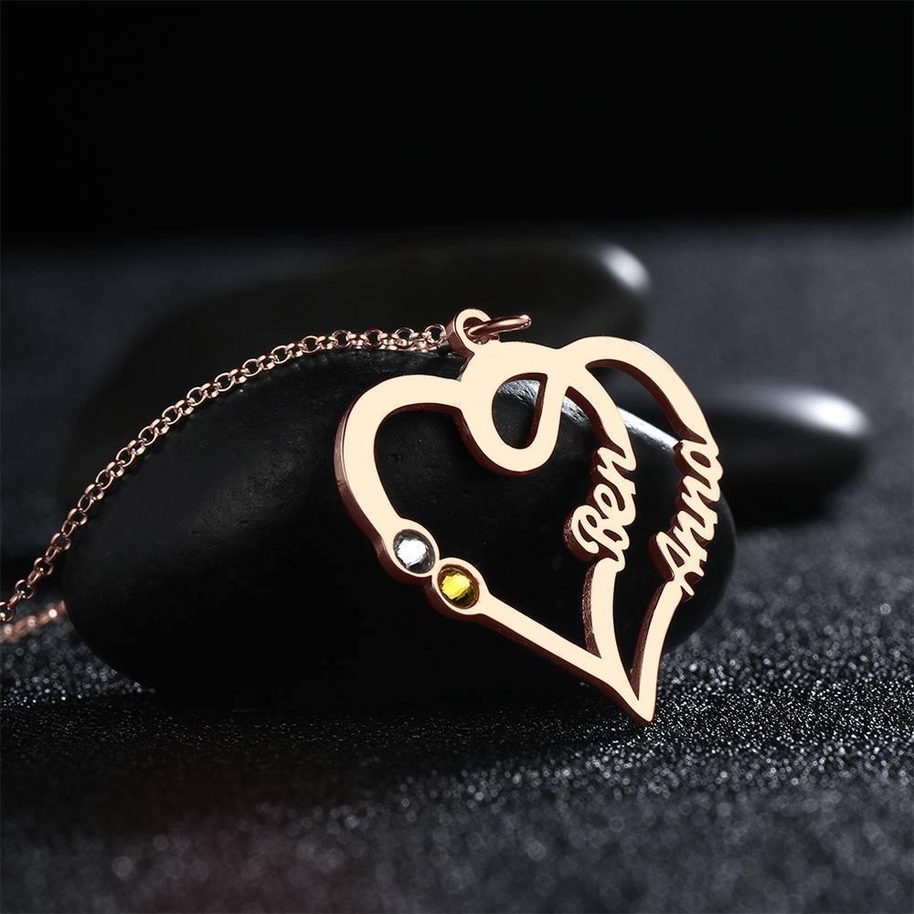 Name Necklace, Two Names Custom Birthstones Rose Gold Plated - Silver - yournamencklaceuk