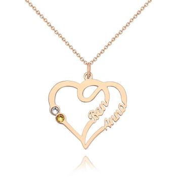Name Necklace, Two Names Custom Birthstones Rose Gold Plated - Silver - yournamencklaceuk