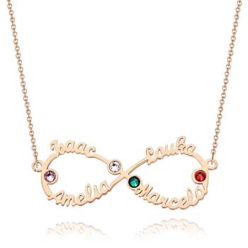 Name Necklace with Birthstone Infinity Necklace Four Names Four Birthstones Rose Gold Plated - Silver - yournamencklaceuk